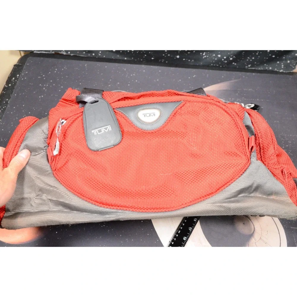 Tumi Red Nylon Duffel Bag Soft Carry On Travel Gym Adjustable Straps Men